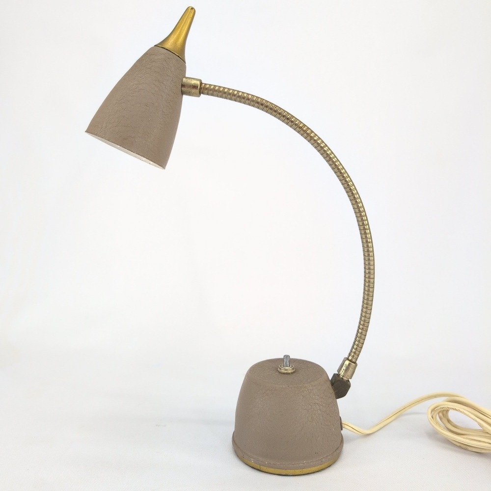 Vintage Eagle Hi-lite Desk Lamp Tan Hammered Finish Gooseneck MCM Task Light